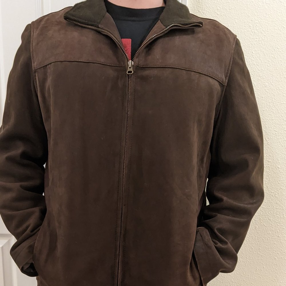 Men's medium size 38-40 brown genuine leather jacket